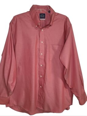 Eagle Shirtmakers Chambray Salmon Pink Non-Iron Dress Shirt Stretch Collar